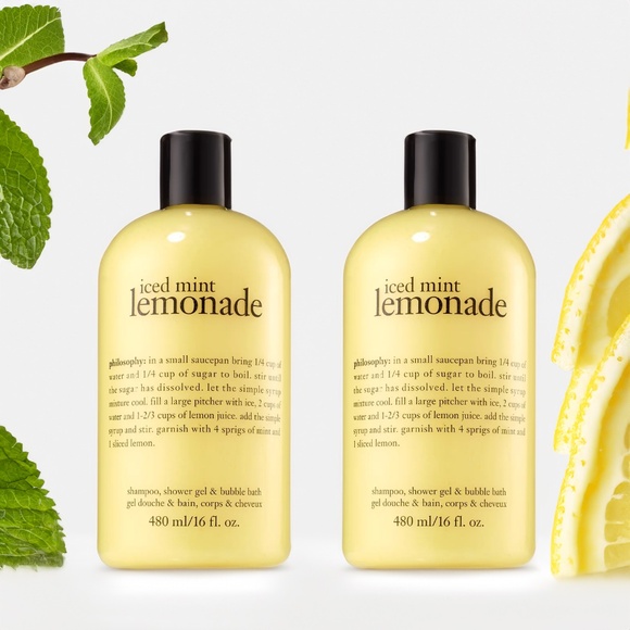 Lot 2x New Sealed Philosophy ICED MINT LEMONADE Shower Gel Shampoo 16oz Lemon